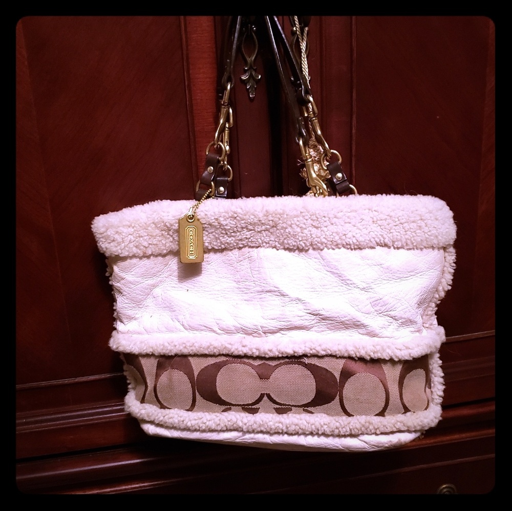 Coach Boutique Tote Shearling & Cream Leather